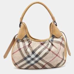 Burberry Beige Lasercut Nova Check Coated Canvas And Leather Brooklyn Hobo