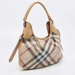 Burberry Beige Lasercut Nova Check Coated Canvas And Leather Brooklyn Hobo