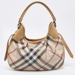 Burberry Beige Lasercut Nova Check Coated Canvas And Leather Brooklyn Hobo