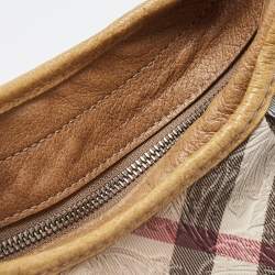 Burberry Beige Lasercut Nova Check Coated Canvas And Leather Brooklyn Hobo