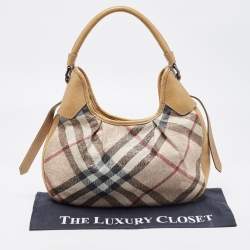 Burberry Beige Lasercut Nova Check Coated Canvas And Leather Brooklyn Hobo