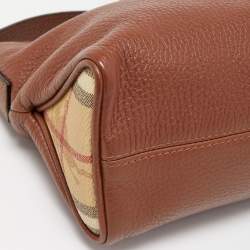 Pre Owned Burberry Brown Leather And Haymarket Coated Canvas Nova Tooth Shoulder Bag