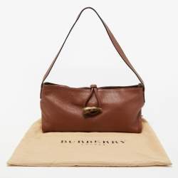 Pre Owned Burberry Brown Leather And Haymarket Coated Canvas Nova Tooth Shoulder Bag