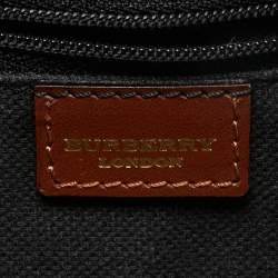 Pre Owned Burberry Brown Leather And Haymarket Coated Canvas Nova Tooth Shoulder Bag