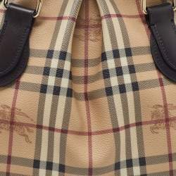 Pre Owned Burberry Beige/Brown Haymarket Check PVC and Leather Thornley Satchel