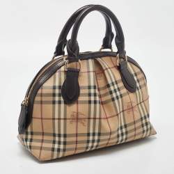 Pre Owned Burberry Beige/Brown Haymarket Check PVC and Leather Thornley Satchel