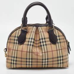 Pre Owned Burberry Beige/Brown Haymarket Check PVC and Leather Thornley Satchel