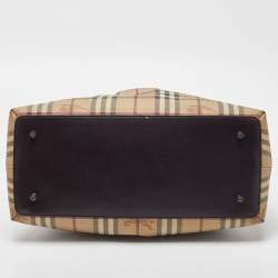 Pre Owned Burberry Beige/Brown Haymarket Check PVC and Leather Thornley Satchel