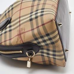 Pre Owned Burberry Beige/Brown Haymarket Check PVC and Leather Thornley Satchel