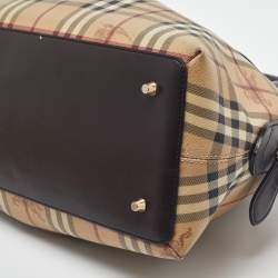 Pre Owned Burberry Beige/Brown Haymarket Check PVC and Leather Thornley Satchel