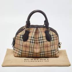 Pre Owned Burberry Beige/Brown Haymarket Check PVC and Leather Thornley Satchel
