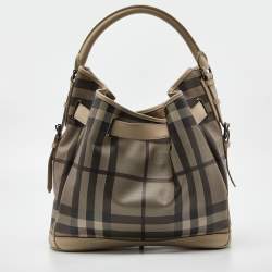 Pre Owned Burberry Beige Smoked Check PVC and Leather Walden Hobo