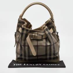 Pre Owned Burberry Beige Smoked Check PVC and Leather Walden Hobo