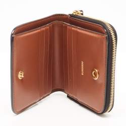 Pre Owned Burberry Black/Beige House Check PVC and Leather Allington Compact Wallet 