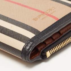 Pre Owned Burberry Black/Beige House Check PVC and Leather Allington Compact Wallet 