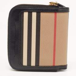 Pre Owned Burberry Black/Beige House Check PVC and Leather Allington Compact Wallet 