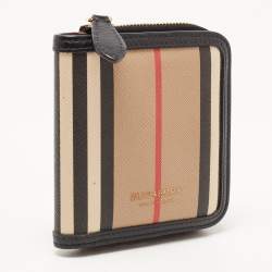 Pre Owned Burberry Black/Beige House Check PVC and Leather Allington Compact Wallet 