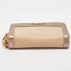 مملوكة مسبقًا Burberry Beige/Gold Leather Double Zip Chain Wallet