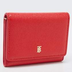 Pre Owned Burberry Red Leather Sidney Trifold Wallet