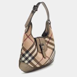 Pre Owned Burberry Metallic/Beige Nova Check PVC and Leather Brooke Hobo