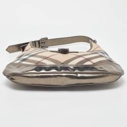 Pre Owned Burberry Metallic/Beige Nova Check PVC and Leather Brooke Hobo