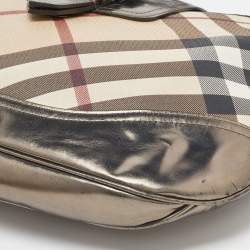 Pre Owned Burberry Metallic/Beige Nova Check PVC and Leather Brooke Hobo