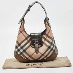 Pre Owned Burberry Metallic/Beige Nova Check PVC and Leather Brooke Hobo