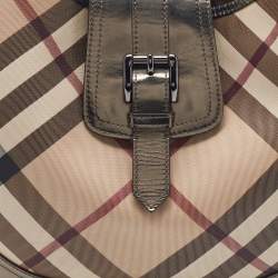 Pre Owned Burberry Metallic/Beige Nova Check PVC and Leather Brooke Hobo