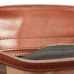Pre Owned Burberry Brown House Check Canvas and Leather Small Bridle Dutton Hobo