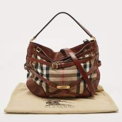Pre Owned Burberry Brown House Check Canvas and Leather Small Bridle Dutton Hobo