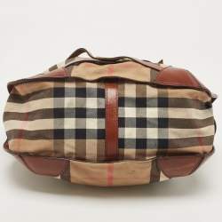Pre Owned Burberry Brown House Check Canvas and Leather Small Bridle Dutton Hobo