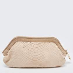 Pre Owned Burberry Beige Python Frame Clutch