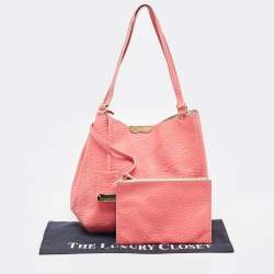 Pre Owned Burberry Peach Leather Canterbury Hobo