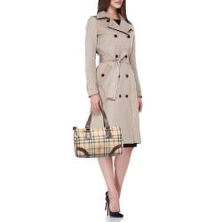 Pre Owned حقيبة بربري شيستر بايولينغ كانفاس مقوى وجلد بيج كاروهات هايماركت