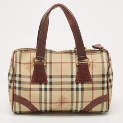 Pre Owned حقيبة بربري شيستر بايولينغ كانفاس مقوى وجلد بيج كاروهات هايماركت