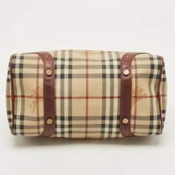 Pre Owned حقيبة بربري شيستر بايولينغ كانفاس مقوى وجلد بيج كاروهات هايماركت