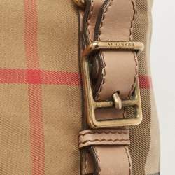 Pre Owned Burberry Beige House Check Canvas and Leather Brecon Hobo