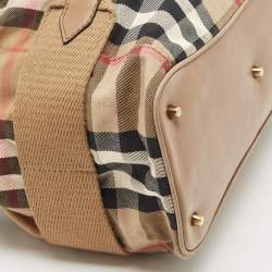 Pre Owned Burberry Beige House Check Canvas and Leather Brecon Hobo