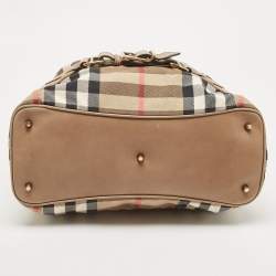 Pre Owned Burberry Beige House Check Canvas and Leather Brecon Hobo