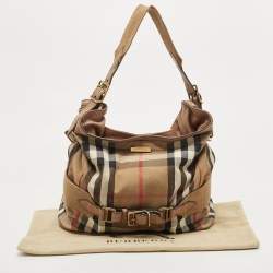 Pre Owned Burberry Beige House Check Canvas and Leather Brecon Hobo