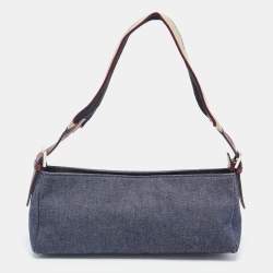 Pre Owned Burberry Blue Denim and Leather Baguette Bag