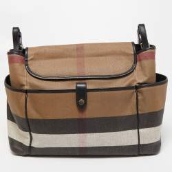 Burberry Beige/Black House Check Canvas and Leather Diaper Flap Bag