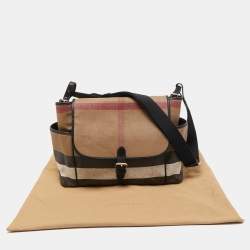 Burberry Beige/Black House Check Canvas and Leather Diaper Flap Bag