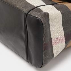 Burberry Beige/Black House Check Canvas and Leather Diaper Flap Bag