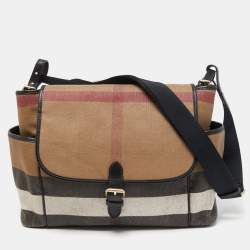 Burberry Beige/Black House Check Canvas and Leather Diaper Flap Bag