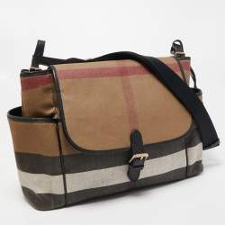 Burberry Beige/Black House Check Canvas and Leather Diaper Flap Bag