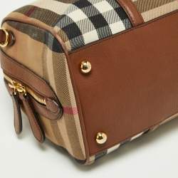 Burberry Brown House Check Canvas and Leather Medium Alchester Bowler Bag