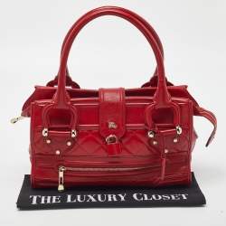 مملوكة مسبقًا Burberry Red Quilted Leather Manor Satchel