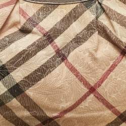 Pre Owned Burberry Silver/Beige Floral Embossed Supernova Check PVC and Leather Small Brooklyn Hobo