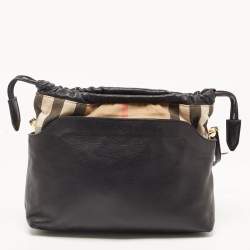 Pre Owned Burberry Black Leather and House Check Canvas Little Crush Crossbody Bag